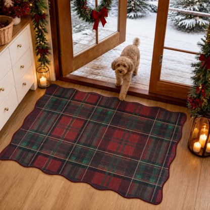 Beeiva Christmas Red Plaid Area Rug 2x3 Entryway Kitchen Decor - Deep Red