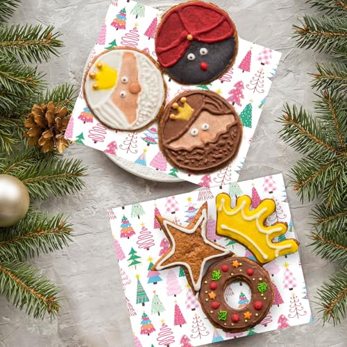 Christmas Wax Paper Sheets - Festive Pink and Green Tree Deli Wraps, Waterproof & Greaseproof, 9.8 x 8.3 Inches, 150 Pack