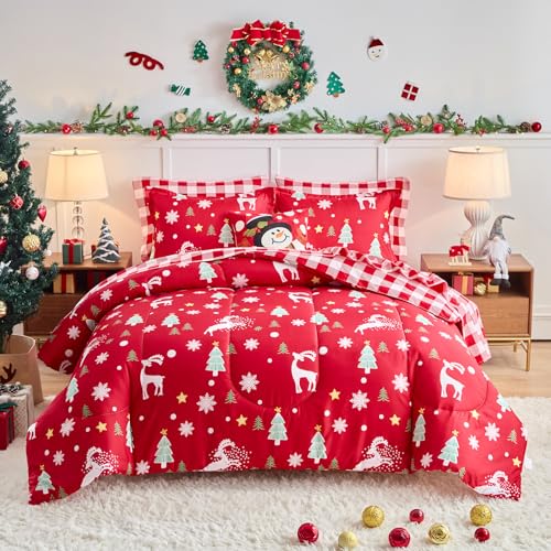 Reindeer Christmas Comforter Set - King Size 100x88 Inches, Microfiber Bedding