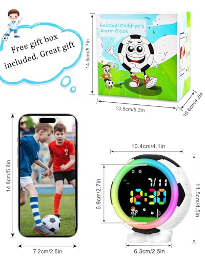 Kids Soccer Ball Alarm Clock with Night Light - Black