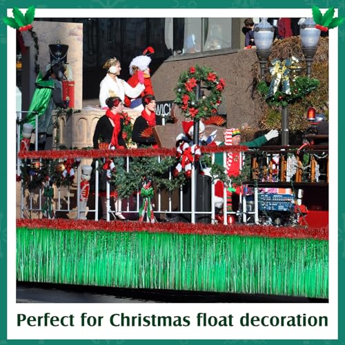 Crowye 20 Pcs Christmas Parade Float Decor Kit with Green Table Skirt and Red Garland