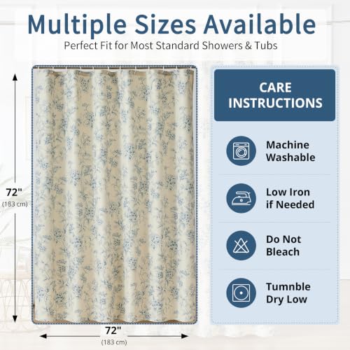 Warmstar Hydrangeas Blue Floral Shower Curtain Water-Resistant 72x72 Inches