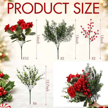 Artificial Christmas Geranium Flowers Bouquet for Outdoor & Indoor Decor - 20 Pcs