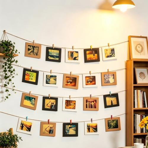Paper Photo Frames 4x6 Inch Wall Display Banner with Wooden Clips & String