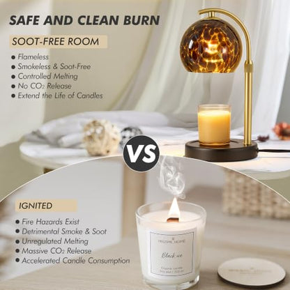 EJIAXIN Amber Candle Warmer Lamp with Timer & Dimmable Bulb - Safe Wax Melter Gift