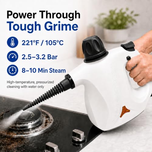 450ML Handheld Steam Cleaner with 12 Accessories - Multi-Surface Home & Car Steam Sanitizer