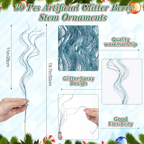 Lyrow Lake Blue Christmas Glitter Curly Branches - 17 Inch Holiday Decor Set