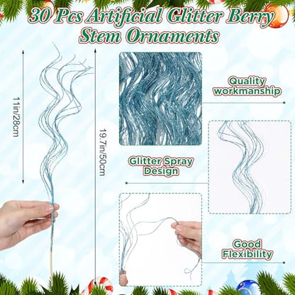 Lyrow Lake Blue Christmas Glitter Curly Branches - 17 Inch Holiday Decor Set