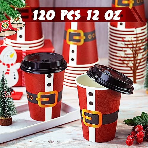 Christmas Disposable Coffee Cups with Lids 12oz Santa Pattern Pack of 120