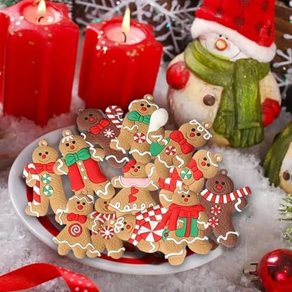 Gingerbread Man Christmas Ornaments Set - 12 Plastic Holiday Decorations
