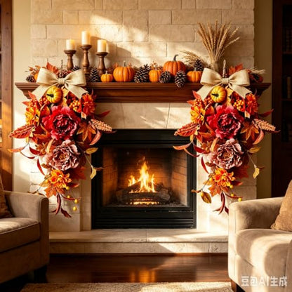 Fall Dahlia 2 Pack 21 Inch Teardrop Wreaths for Front Door Thanksgiving Decor