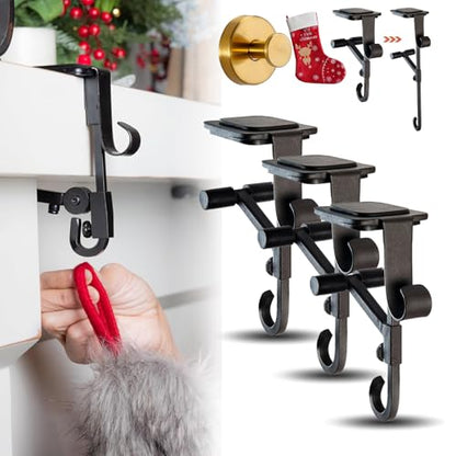 Black 3-Pack Adjustable Garland & Stocking Hangers for Fireplace Mantle