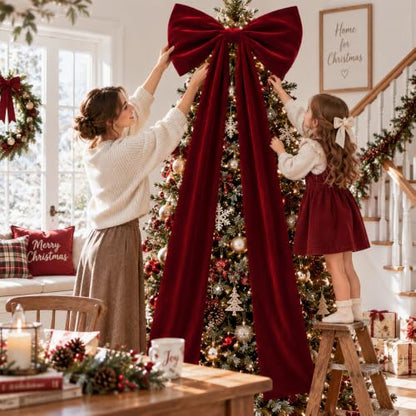 Extra Large Burgundy Velvet Christmas Tree Topper Bow - 71 Inch Length