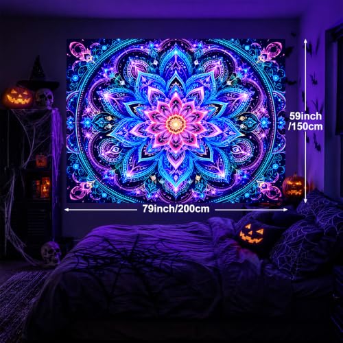 UV Black Light Mandala Wall Tapestry - 78x59 in Polyester, Neon Glow Effect HC-YL-72018