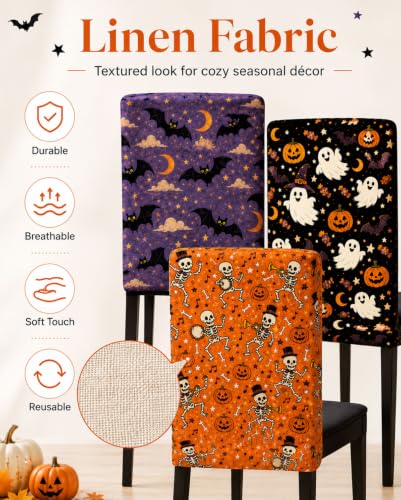 Halloween Chair Covers Set of 6 Linen Dining Slipcovers for Dining Chairs