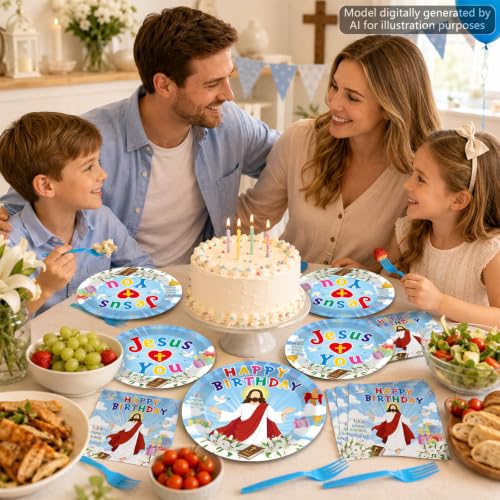 96Pcs Christian Jesus Birthday Party Tableware Set - Plates, Napkins, Forks