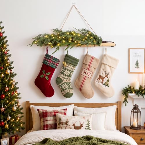 Lighted Christmas Stocking Holder with Hooks & Wall Mount, 28.35 Inches