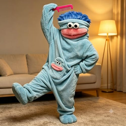 Purple Adult Monster Onesie Costume with Shoes & Comb - Halloween Loungewear