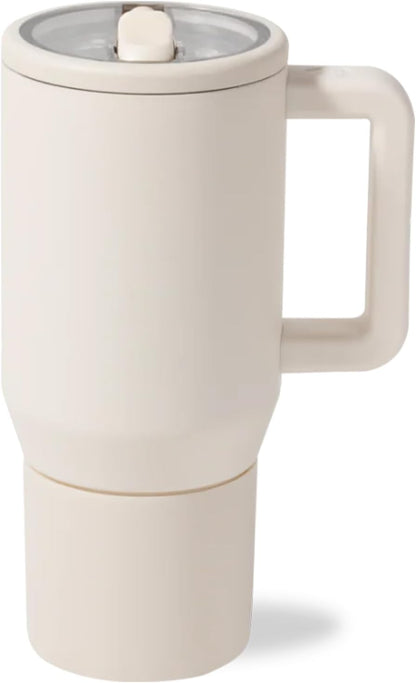 Skiennix Modern 20 Oz Tumbler - Insulated Stainless Steel with Handle & Flip Straw | Leak Resistant, Cream