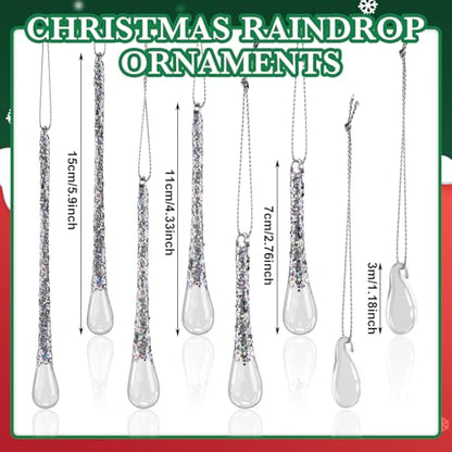36 Clear Glass Teardrop Christmas Ornaments with Hanging Strings