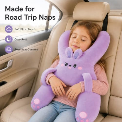 Kids Travel Car Neck Pillow - H-Shaped Travel Cushion for Car Seat - Purple (Variation A)