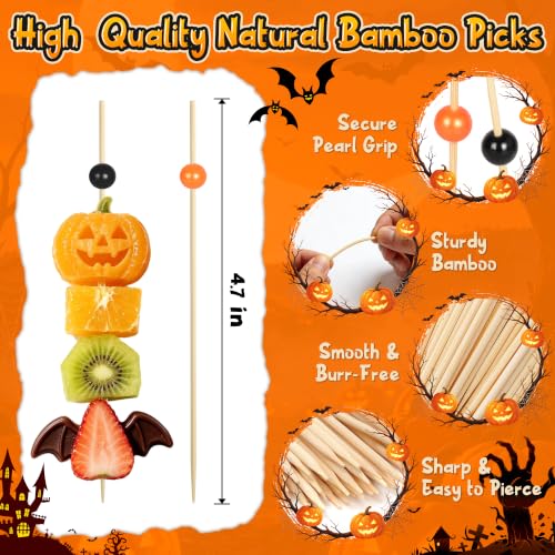 Halloween Cocktail Picks Black & Orange Pearl Toothpicks for Appetizers - 100 Pack