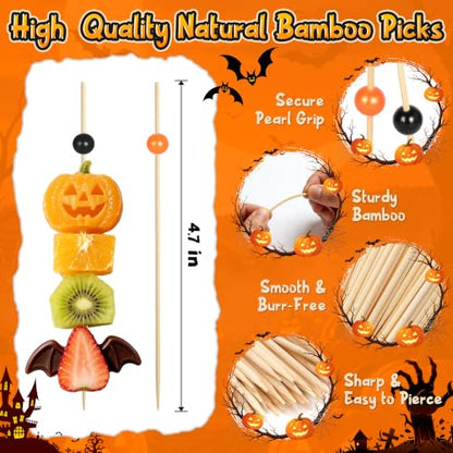 Halloween Cocktail Picks Black & Orange Pearl Toothpicks for Appetizers - 100 Pack