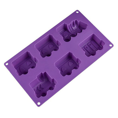 Joyeee Silicone Train Cake Mold, 1 Pcs 6 Cavity Non-stick Train Cake Pan Baking Mold for Brownies Chocolate, Muffin Cups and Ice Cube, Silicone Soap Mold Cake Chocolate Crayon Kids Shower Supplies