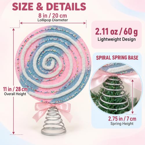 Pastel Lollipop Christmas Tree Topper - Pink & Baby Blue, 7.9 Inch Handmade Decor