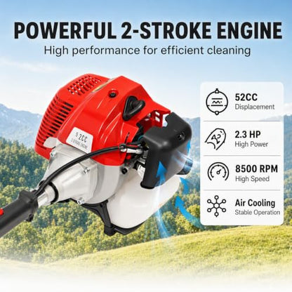 Gas Powered Handheld Lawn Sweeper with 52CC 2-Stroke Engine