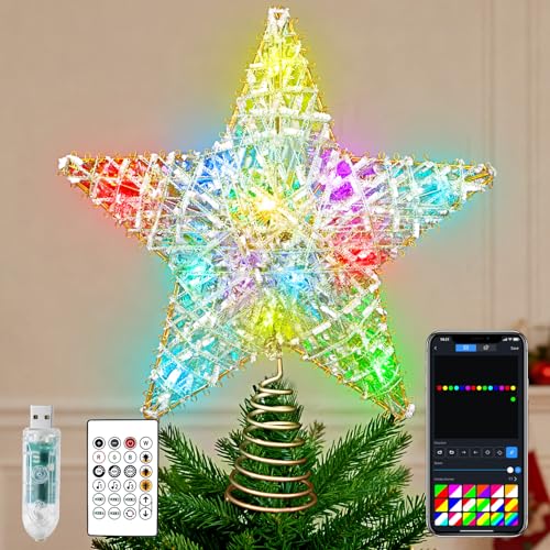 9-Inch Gold and White Christmas Tree Topper with Remote, Color Changing & Music Sync