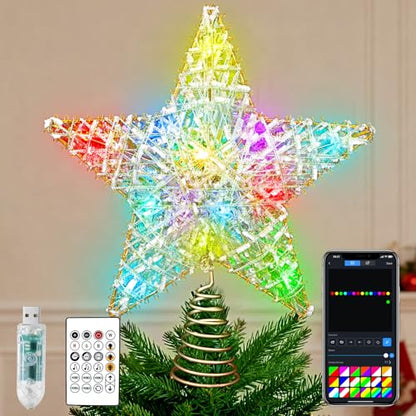 9-Inch Gold and White Christmas Tree Topper with Remote, Color Changing & Music Sync