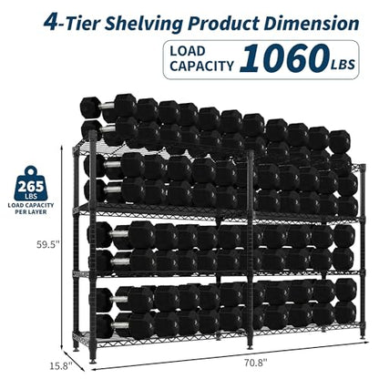 Garvee 70.8-Inch Wide Heavy Duty Wire Shelving Unit for Kitchen Pantry - Black
