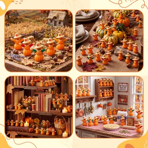 Beeveer 25 Pcs Fall Pumpkin Scarecrow Mini Figurines - Thanksgiving Decor