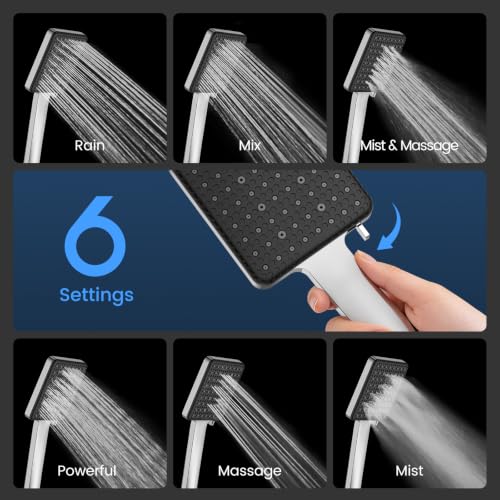 FEELSO Chrome Handheld Shower Head with 6 Modes & Magnetic Cleaning Panel