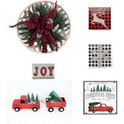 Farmhouse Christmas Decor Set - Fraser Hill Farm 5-Piece Holiday Kit with Wreath, Signs & Reindeer