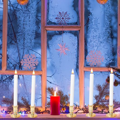 Gold Base LED Flameless Window Candles Set with Remote Timer - 10 pcs