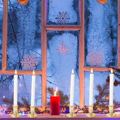 Gold Base LED Flameless Window Candles Set with Remote Timer - 10 pcs
