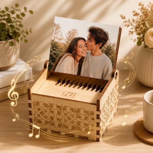 Personalized Wooden Music Box with Photo & Text - Design 01 - Romantic Gift