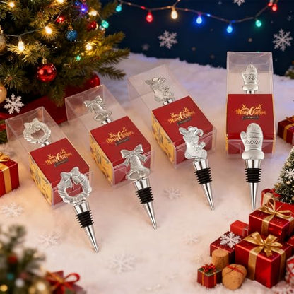 Silver 12PCS Christmas Wine Bottle Stoppers Set Holiday Party Favors