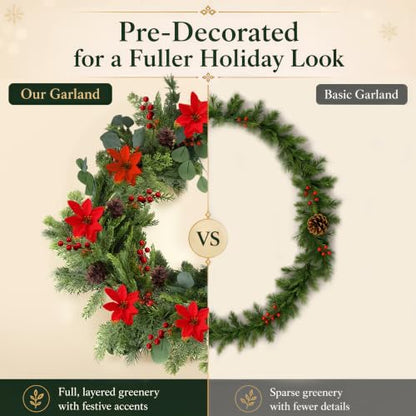 9 FT Christmas Garland with Lights - Artificial Pine Needle with Red Berries - Variation 1