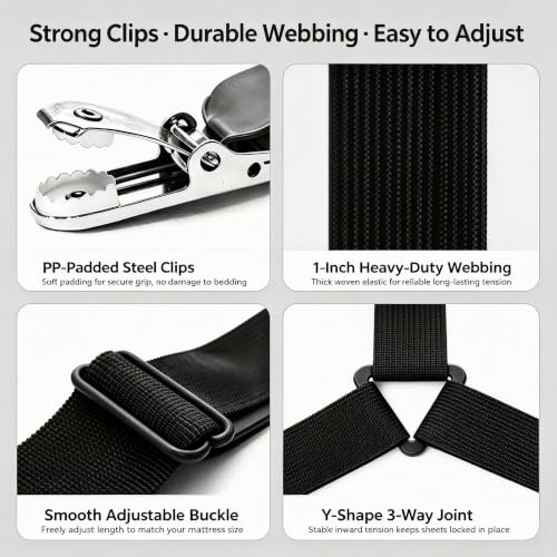 Adjustable Bed Sheet Straps Black 2pcs - Fitted Sheet Holders for All Mattress Sizes
