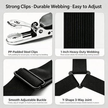 Adjustable Bed Sheet Straps Black 2pcs - Fitted Sheet Holders for All Mattress Sizes