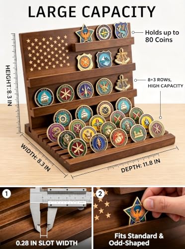 Solid Wood Challenge Coin Display Stand & Holder for Military Coins