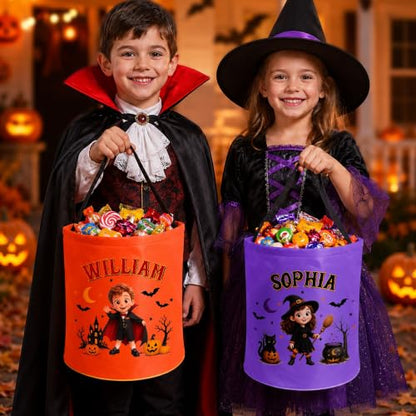 Personalized Cartoon Halloween LED Trick or Treat Bucket - Callie
