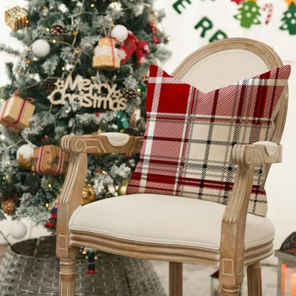 Christmas Pillow Covers 18x18 Pack of 2 Red Plaid Waterproof Home Decor