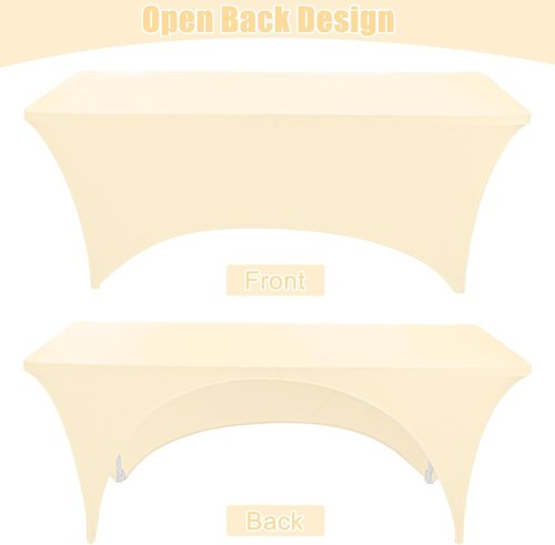 Fivenl Spandex Rectangle Tablecloths - 72 x 30 Inch Beige Fitted Covers for 6FT Tables | Washable for Events