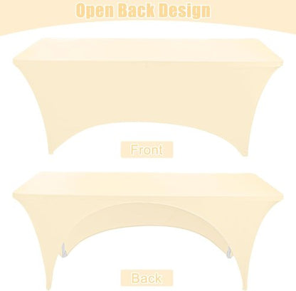 Fivenl Spandex Rectangle Tablecloths - 72 x 30 Inch Beige Fitted Covers for 6FT Tables | Washable for Events