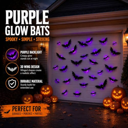 38 Pcs Halloween 3D Bat Wall Decor Set with LED Lights for Indoor Outdoor