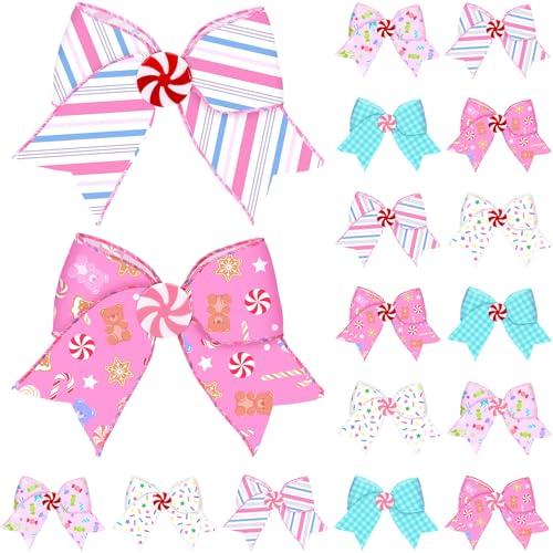 15 Pack Pastel Candy Christmas Tree Bows - 6.3 Inch Holiday Ornaments